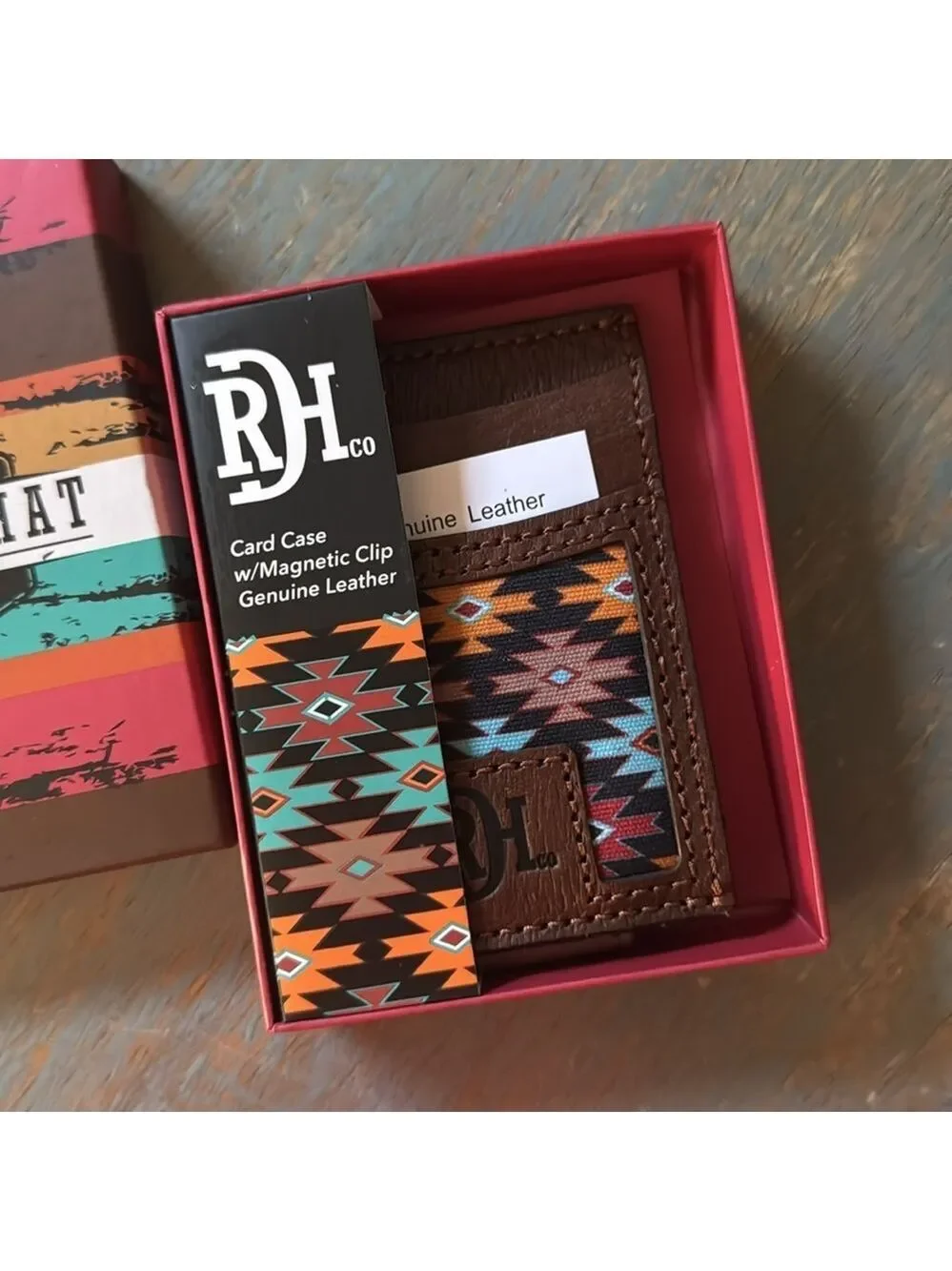 Red Dirt Hat Co Mens Southwest Canvas Leather Card Case